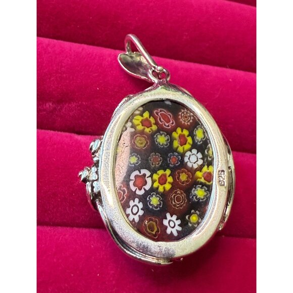 Colorful Millefiori Glass Cabachon & Sterling Silver 925 Pendant - Picture 3 of 4